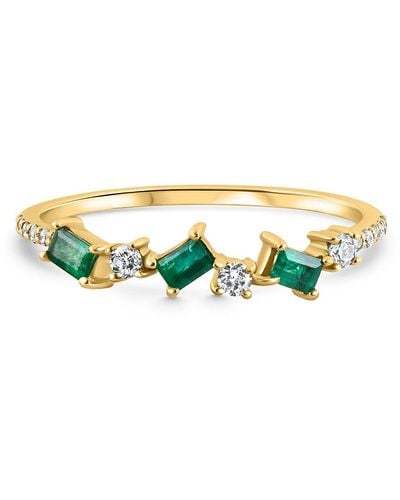 Pompeii3 1/3ct Emerald & Diamond Stackable Ring Anniversary Wedding Band 14k Yellow Gold - Green