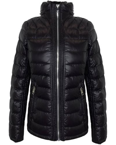 Michael Kors Double Zip Hidden Hood Down Fill Packable Jacket - Black