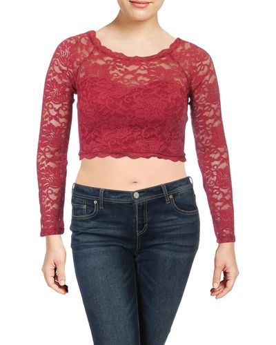 Sequin Hearts Juniors Lace Glitter Crop Top - Red