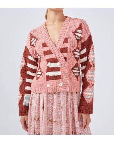 Hayley Menzies Cotton Intarsia Double Breasted Cardigan - Pink