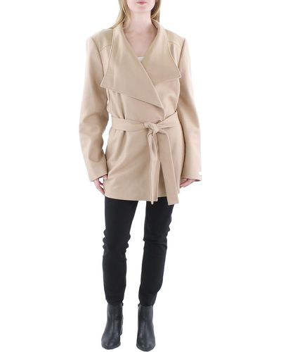 Ted Baker Wool Double Breasted Wrap Coat - Natural