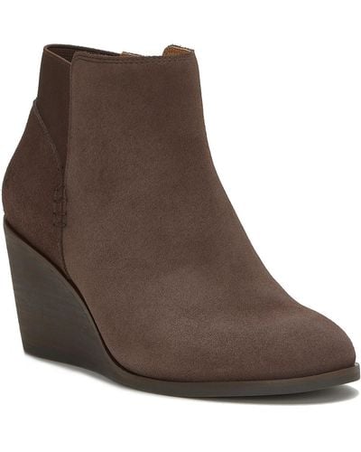 Lucky Brand Zorlina Leather Ankle Boot Wedge Boots - Brown