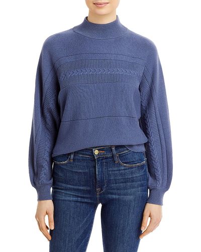 T Tahari Cable Knit Cozy Mock Turtleneck Sweater - Blue