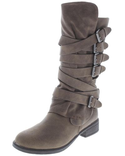 Report Collection Huck Faux Leather Heels Mid-calf Boots - Gray