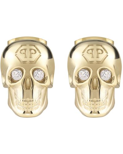 Philipp Plein 3d $kull Crystal Stud Earrings - Metallic