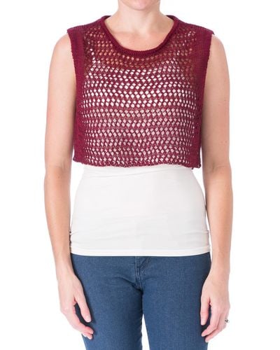 Elizabeth and James Cord Pointelle Linen Sleeveless Crop Top - Red