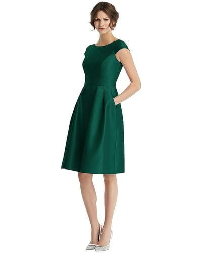 Alfred Sung Cap Sleeve Pleated Cocktail Dress With Pockets - Green