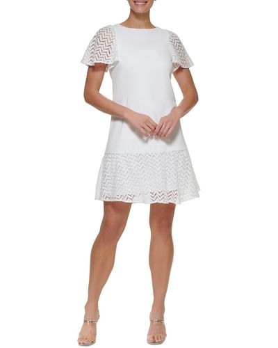 DKNY Petites Chevron Mini Fit & Flare Dress - White