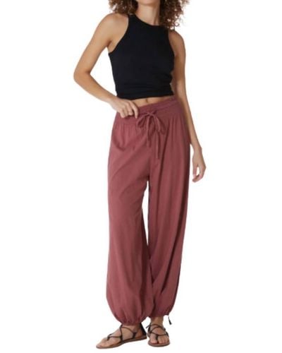 Bobi Wide Elastic Waist Boho Pant - Red