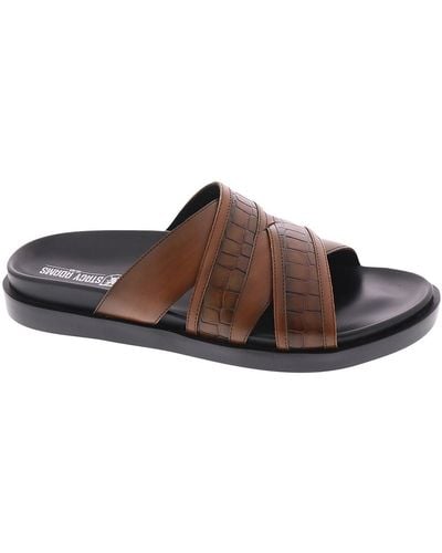 Stacy Adams Faux Leather Embossed Slide Sandals - Brown