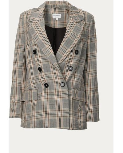By Together Checked Double-breasted Blazer - Gray