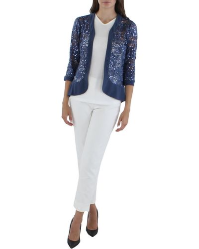 R & M Richards Lace 3/4 Sleeves Open-front Blazer - Blue
