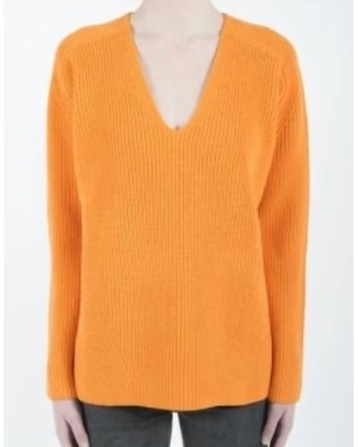 McQ Ribbed V Neck Sweater In Orange