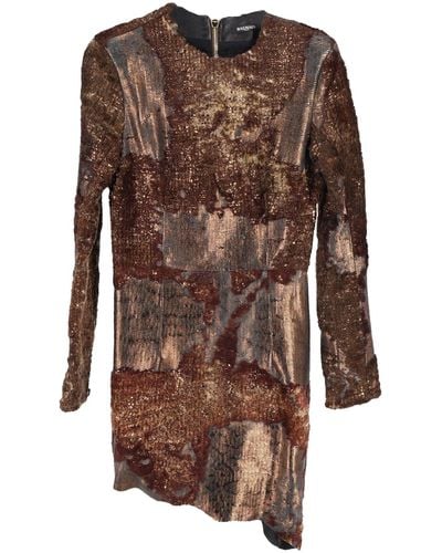 Balmain Metallic Long-sleeve Mini Dress - Brown