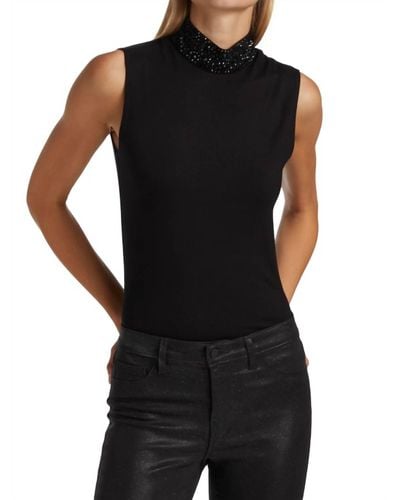 L'Agence Emily Embellished Mock Neck Top In Black