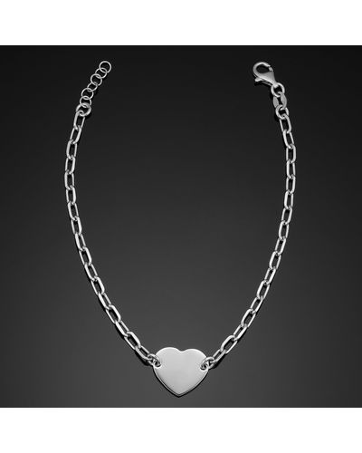 Fremada 925 Sterling With Rhodium Plating Heart Bracelet (adjustable From 7 - 7.5 Inch) - Metallic