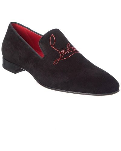Christian Louboutin Navy Dandelion Strass Suede Loafer - Red
