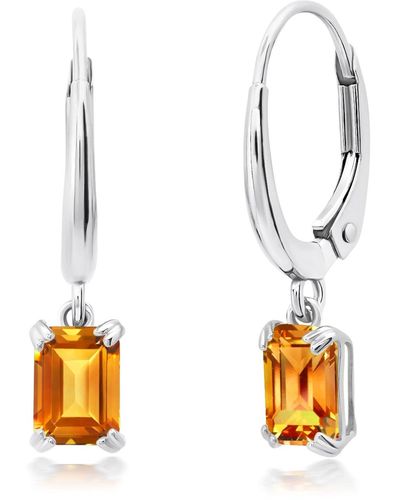 Nicole Miller 10k White Or Yellow Gold Emerald Cut 6x4mm Gemstone Dangle Lever Back Earrings - Metallic