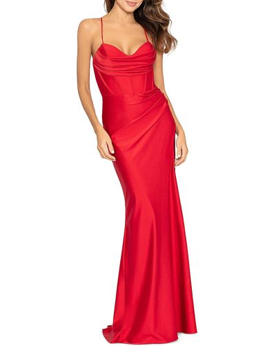 Aqua Satin Corset Evening Dress - Red