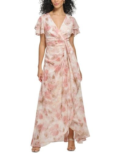 DKNY Chiffon Floral Evening Dress - Pink