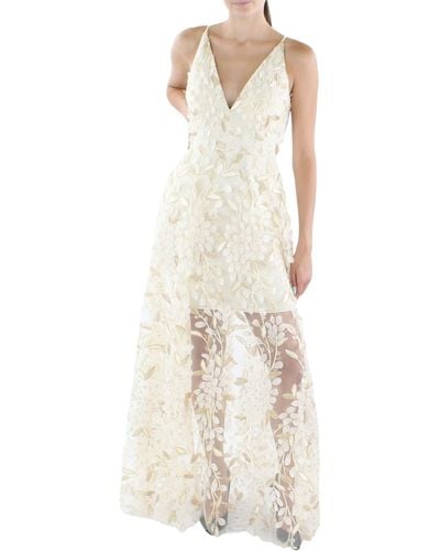 Xscape Embroidered Long Evening Dress - Natural