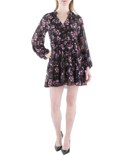 Cece Chiffon Floral Print Mini Dress - Black