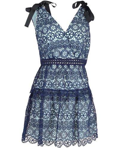 Self-Portrait Tiered Bow-detailed Mini Dress - Blue