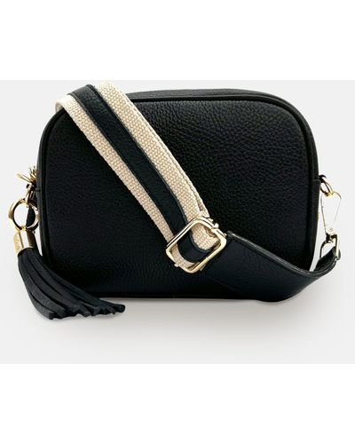 Apatchy London Leather Crossbody Bag With Leather & Canvas Strap - Black