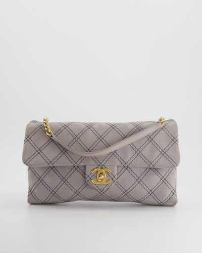 Chanel Powder Suede Quilted Flap Bag With Gold Hardware - Gray
