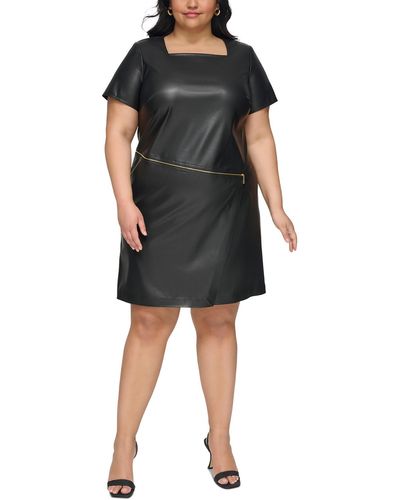 Calvin Klein Plus Faux Leather Sheath Dress - Black