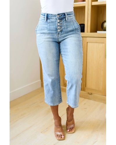 Judy Blue Mandy High Rise Vintage Wide Leg Crop Jeans In Light Wash - Blue