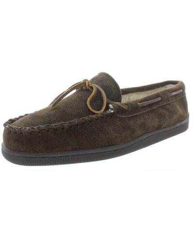 Minnetonka Pile Lined Hardsole Faux Fur Suede Moccasins - Brown