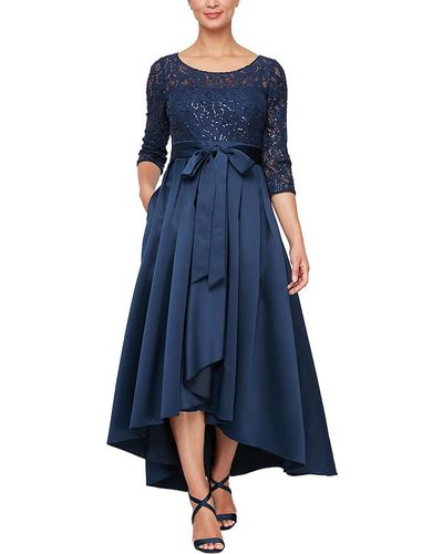 Alex Evenings Lace Sequined Evening Dress - Blue