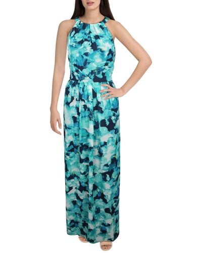 Jessica Howard Chiffon Printed Maxi Dress - Blue