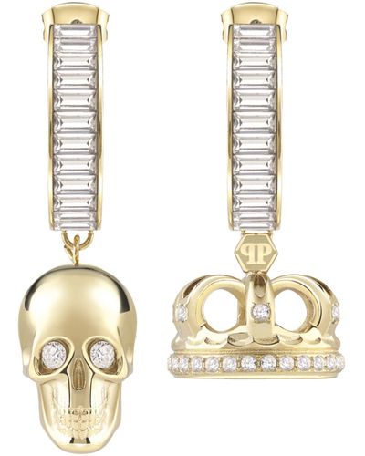Philipp Plein $kull Crown Crystal Hoop Earrings - Metallic