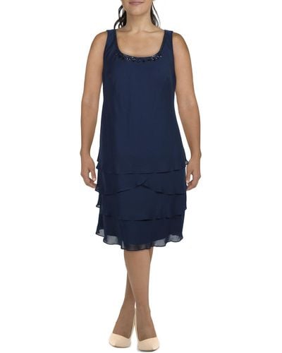 SLNY Tiered Sleeveless Cocktail And Party Dress - Blue