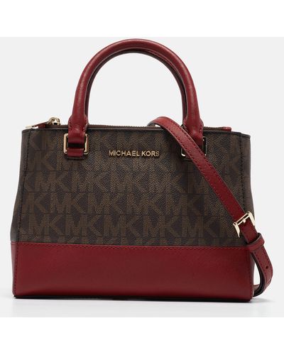 Michael Kors /brown Signature Coated Canvas And Leather Xs Kellen Tote - Red