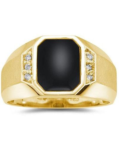 Monary 10k Gold Onyx And Diamond Ring - Yellow