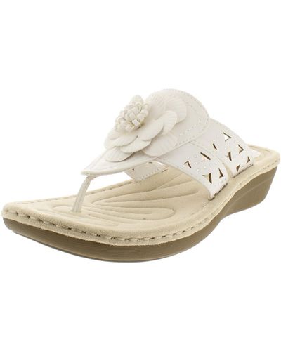 White Mountain Cynthia Faux Leather Thong Wedge Sandals - White