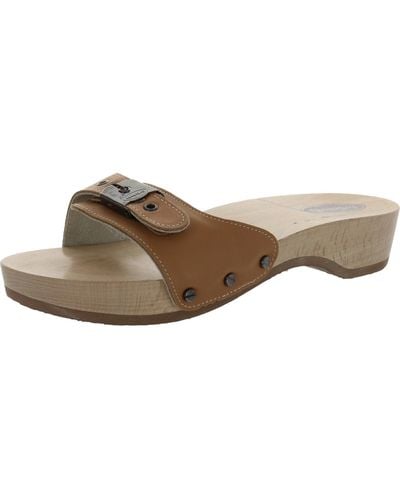 Dr. Scholls Classic Faux Leather Heels Slide Sandals - Brown
