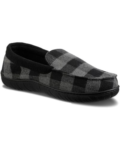 Totes Flannel Slip On Loafer Slippers - Black