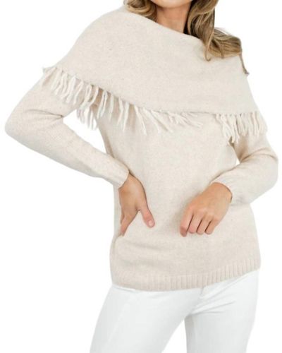 Charlie b Fringed Cowl Neck Sweater - Natural