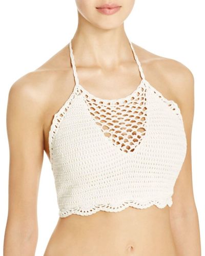 MINKPINK Dreamweaver Crochet Crop Bikini Top In White - Natural