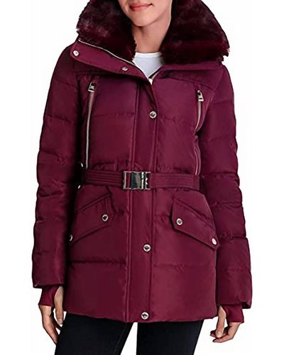 Michael Kors Belted Down Quilted Jacket Coat - Red