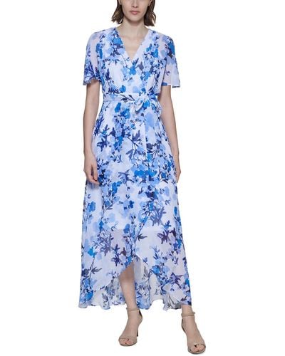 Jessica Howard Petites Floral Long Wrap Dress - Blue