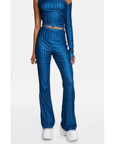 Another Girl Gene Wavy Check Flare Pants - Blue