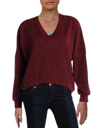 Band Of Gypsies Maya Knit Pullover V-neck Sweater - Red