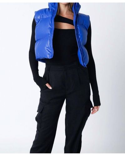 Olivaceous Liza Faux Leather Cropped Puffer Vest - Blue