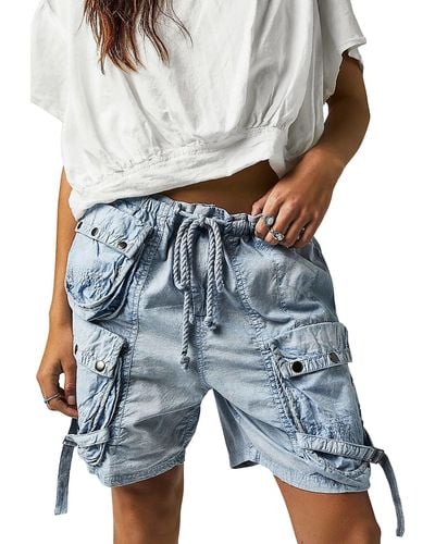 Free People Buckles Tie Front Cargo Shorts - Blue