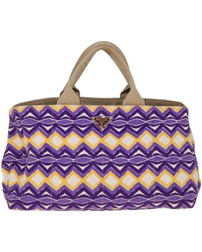Prada Madras Canvas Tote Bag (pre-owned) - Purple
